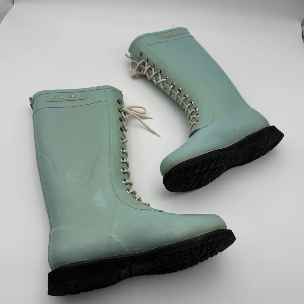 Ilse‎ Jacobsen RUB1 Lace Up Rain Boots Seafoam Green EU 39 US 8.5-9 Waterproof